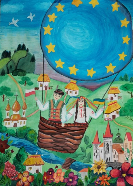I would like to have peace and justice in Ukraine and our life would be similar like in my picture” – a picture by Denis Shynko, 15, from Kremenchug, one of many pictures by Ukrainian children that the Council has been sharing on social