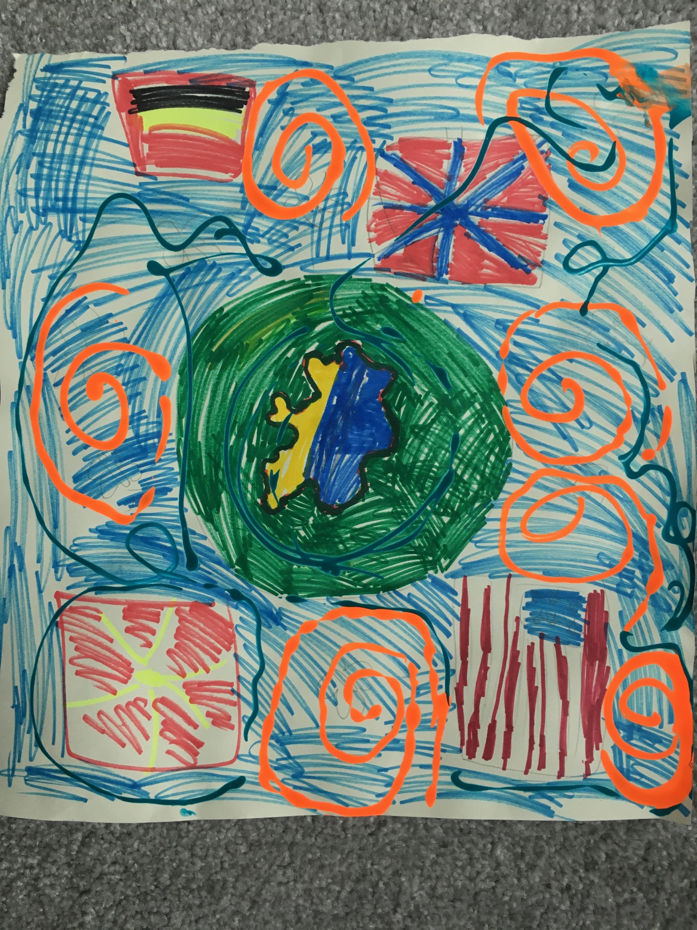 ‘Let all countries in the word be friends’ - a drawing by Nastya, seven, one of many pictures by Ukrainian children that the Council has been sharing on social media channels during Refugee Week.