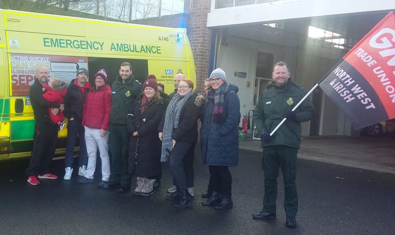 Paramedics who work for North West Ambulance Service, taking industrial action in Ellesmere Port. Picture: Ray McHale.