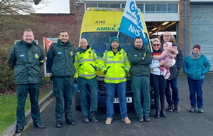Paramedics who work for North West Ambulance Service, taking industrial action in Ellesmere Port. Picture: Felicity Dowling.