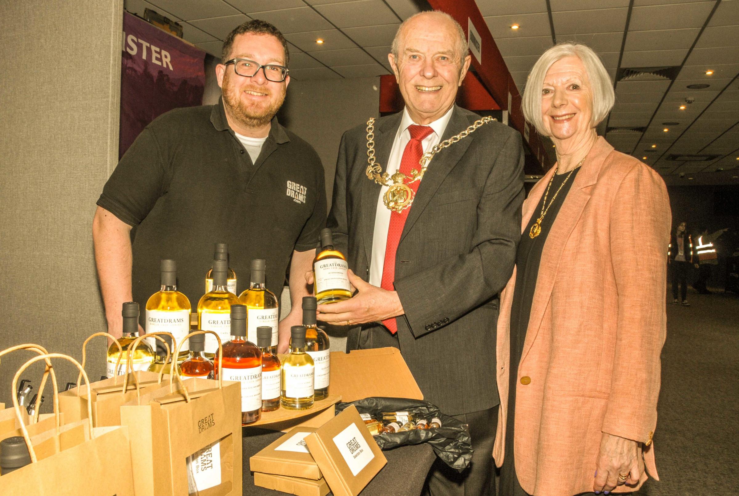 The Sheriff and Lady Sheriff of Chester Cllr Bob and Sandra Rudd with Greg Dillon of Great Drams.