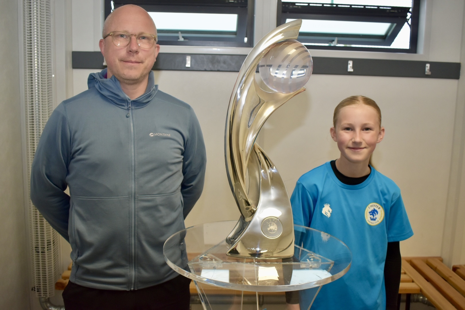 Players and families enjoyed their chance to be pictured with the Premier League trophy and the UEFA Womens Euro trophy at Chester FC Girls Emerging Talent Centre.