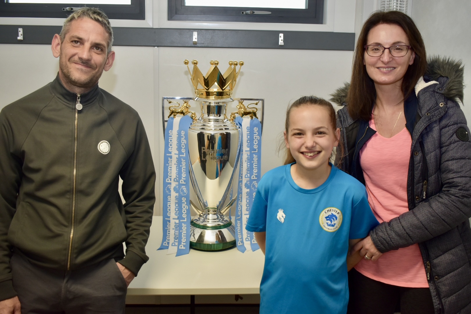 Players and families enjoyed their chance to be pictured with the Premier League trophy and the UEFA Womens Euro trophy at Chester FC Girls Emerging Talent Centre.