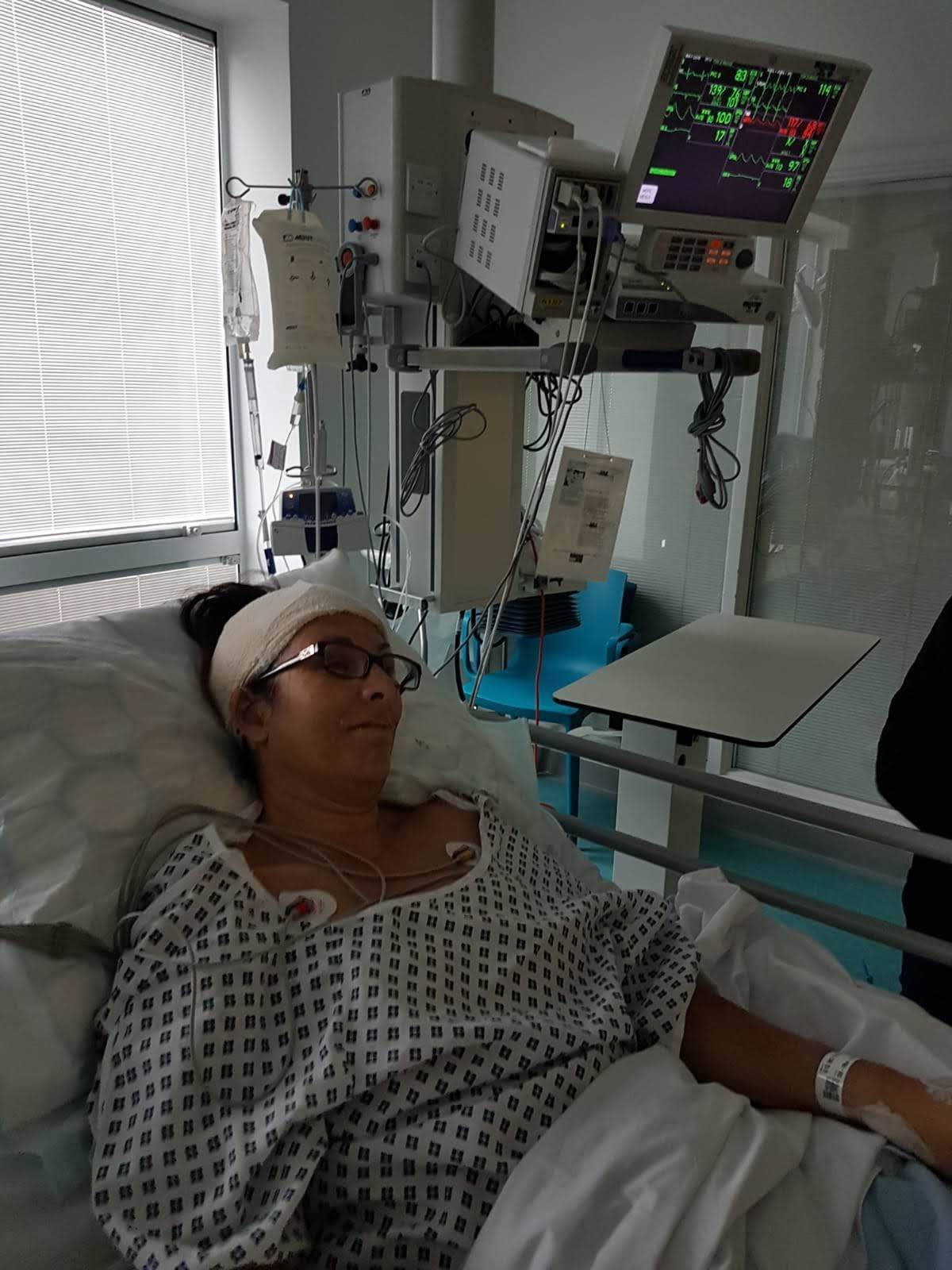 Sara Crosland during her treatment following the discovery of a brain tumour.