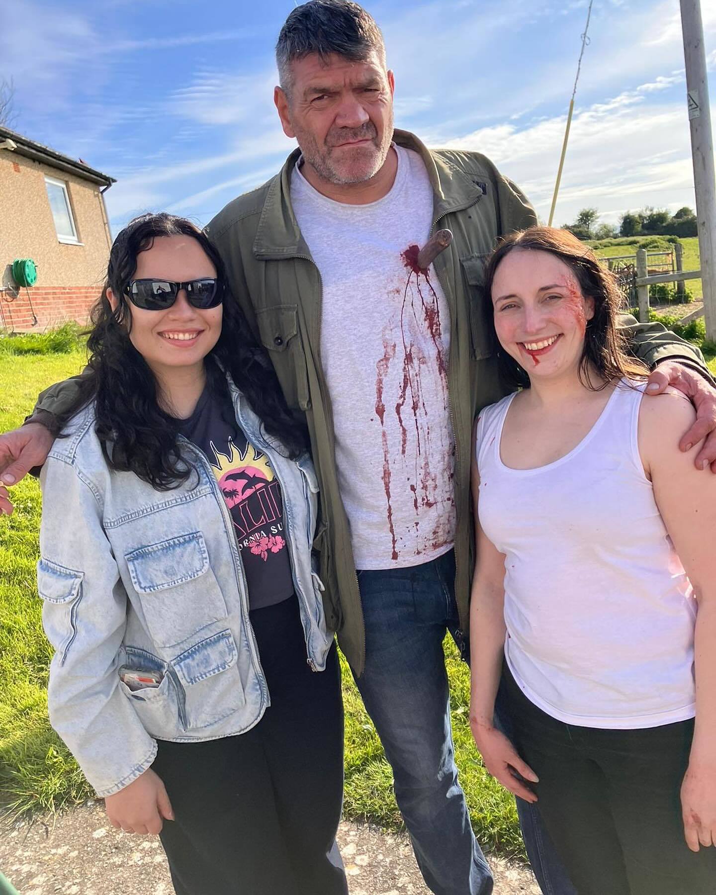 Spencer Wilding with the cast on set at Mindale Farm.