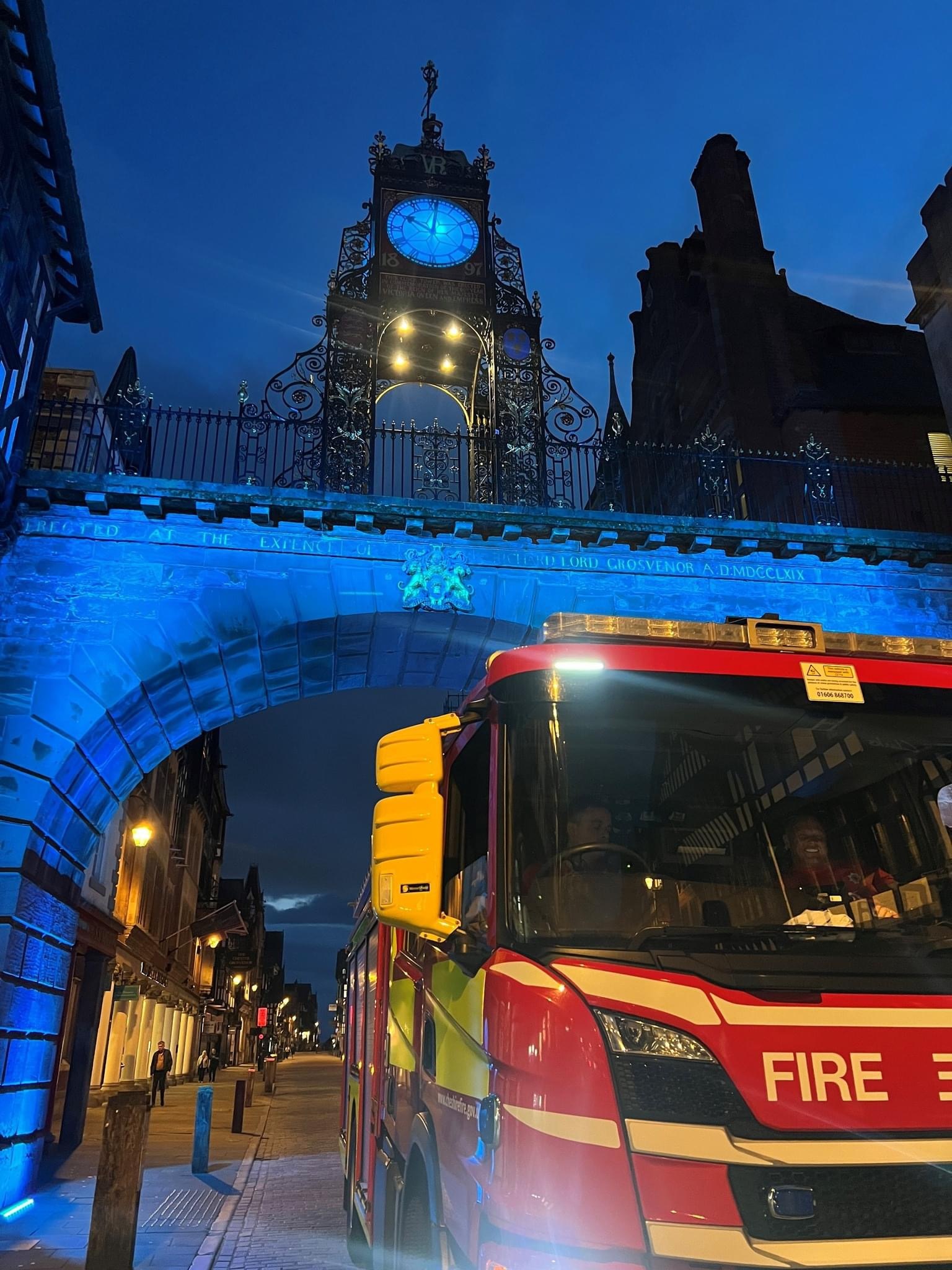 Landmarks including the Eastgate Clock lit up blue to mark World Drowning Prevention Day.