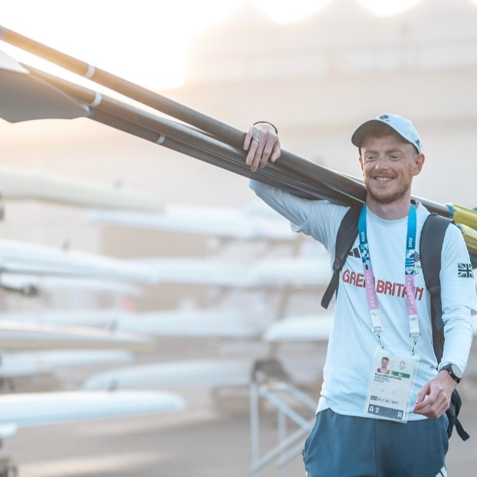 Harry Brightmore carries the crews blades during training in Paris.