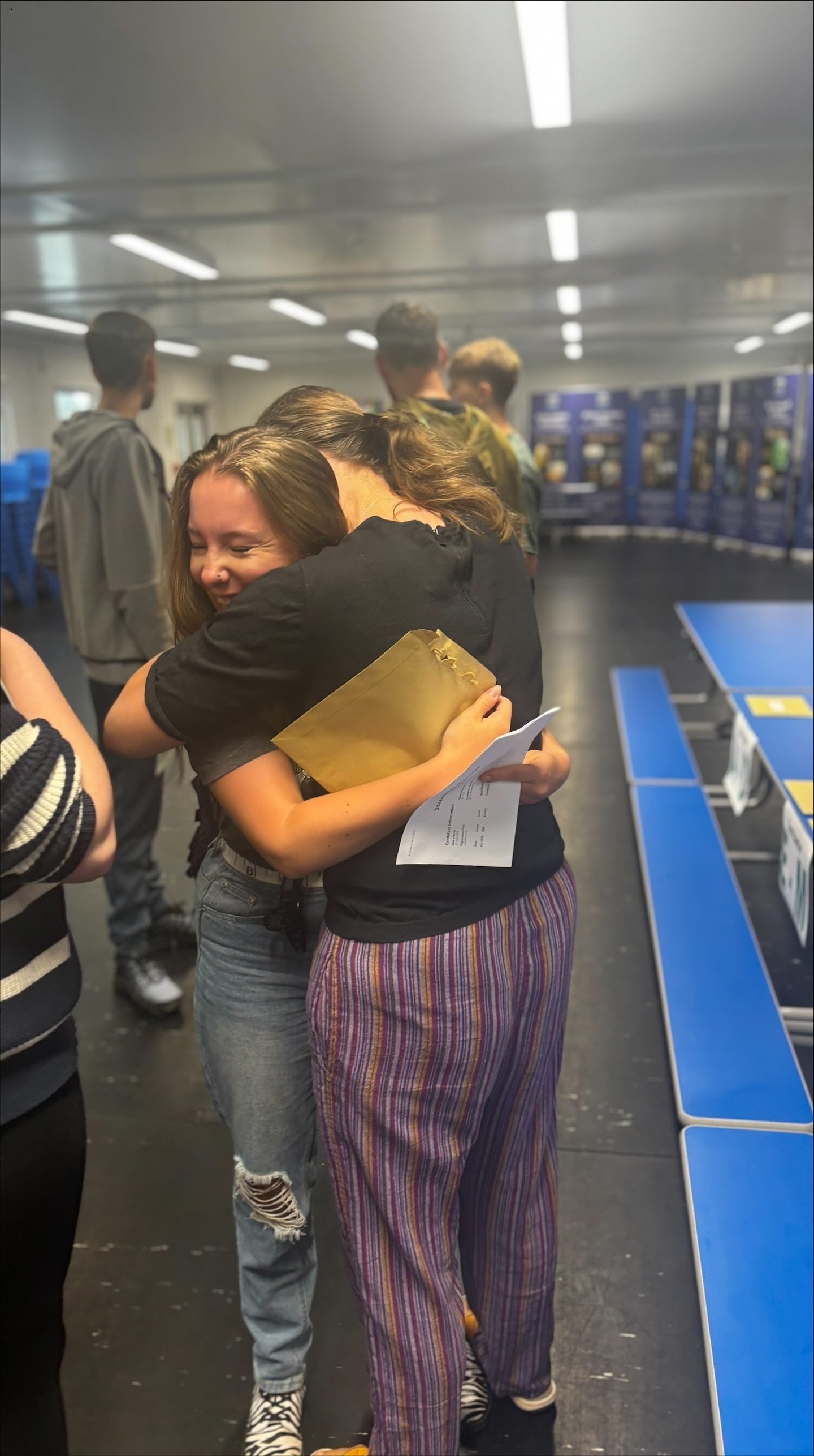 Ellesmere Port Catholic High School students celebrate their A-level results.