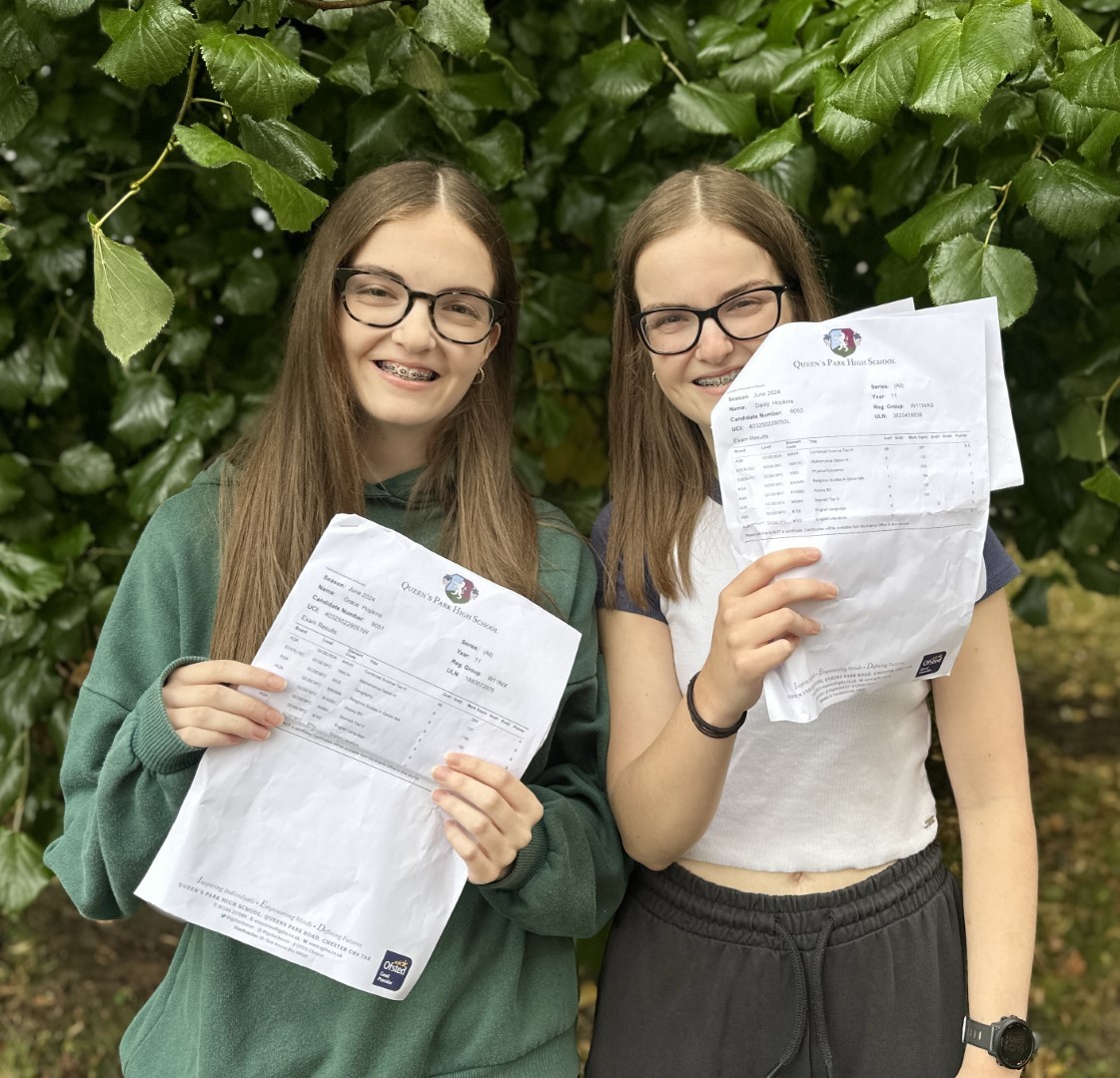 Queens Park High School students celebrating their GCSE results.