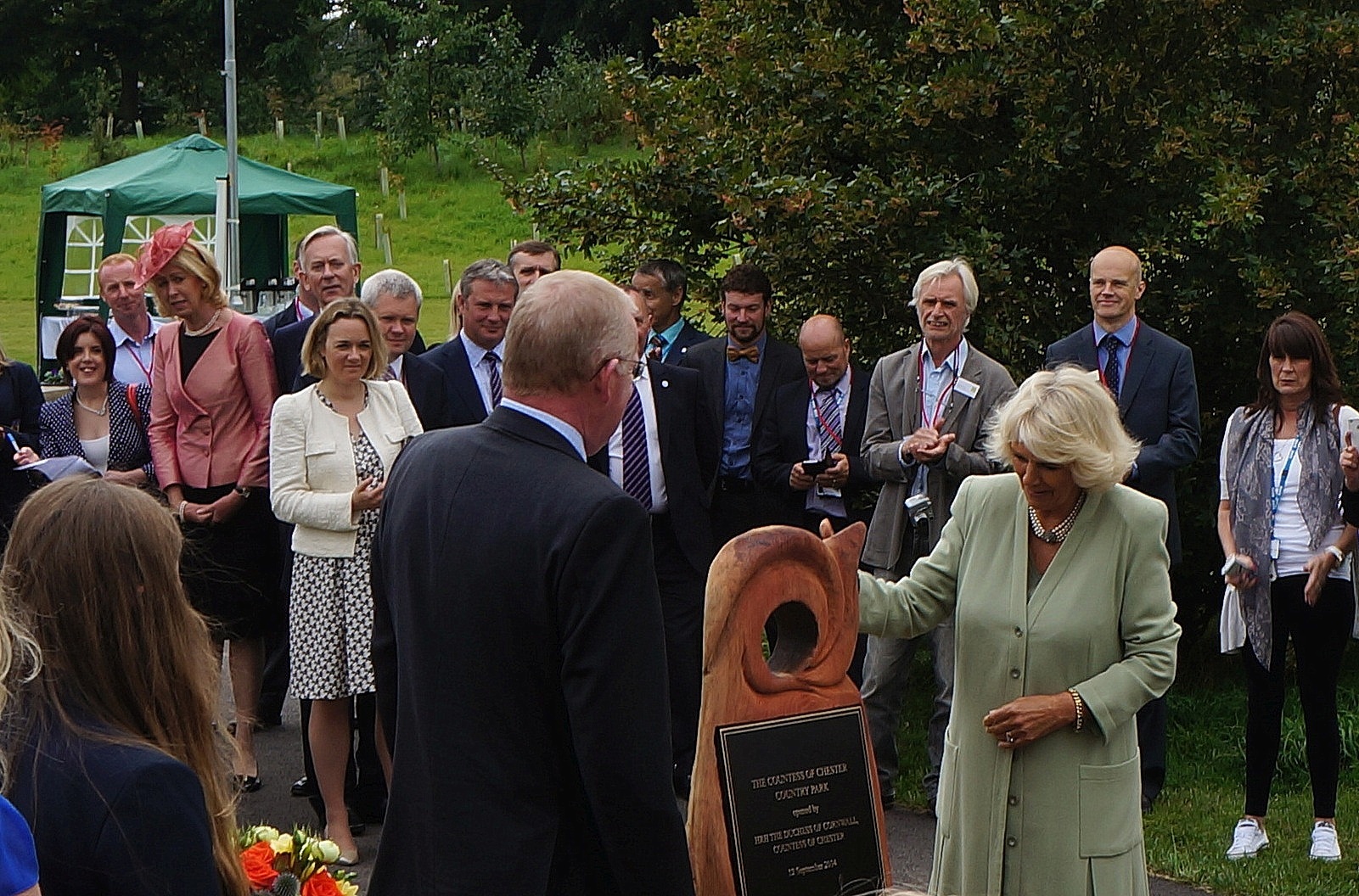 Queen Camilla, the then Countess of Chester, opening the park in September 2014.